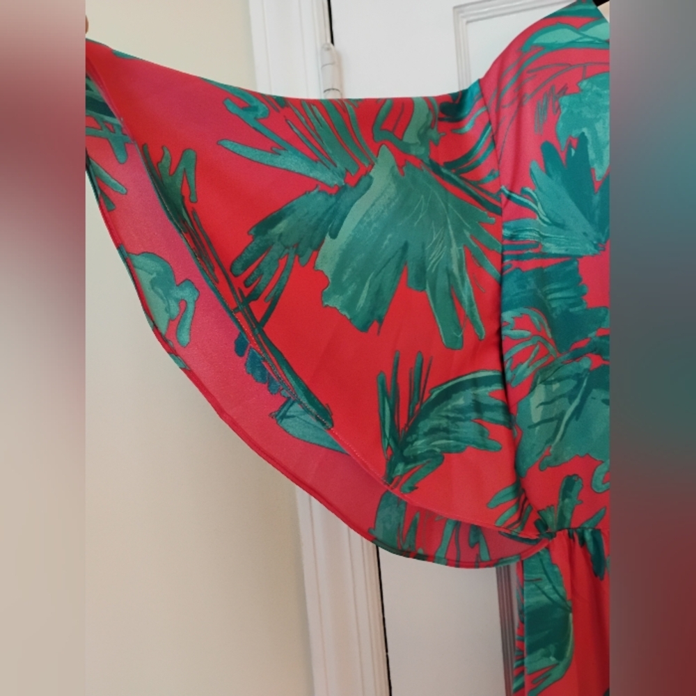 NWT Maxi Dress 2X - Sugarlips Palm Tropics Pismo Button Down Flutter Sleeve - Picture 7 of 12